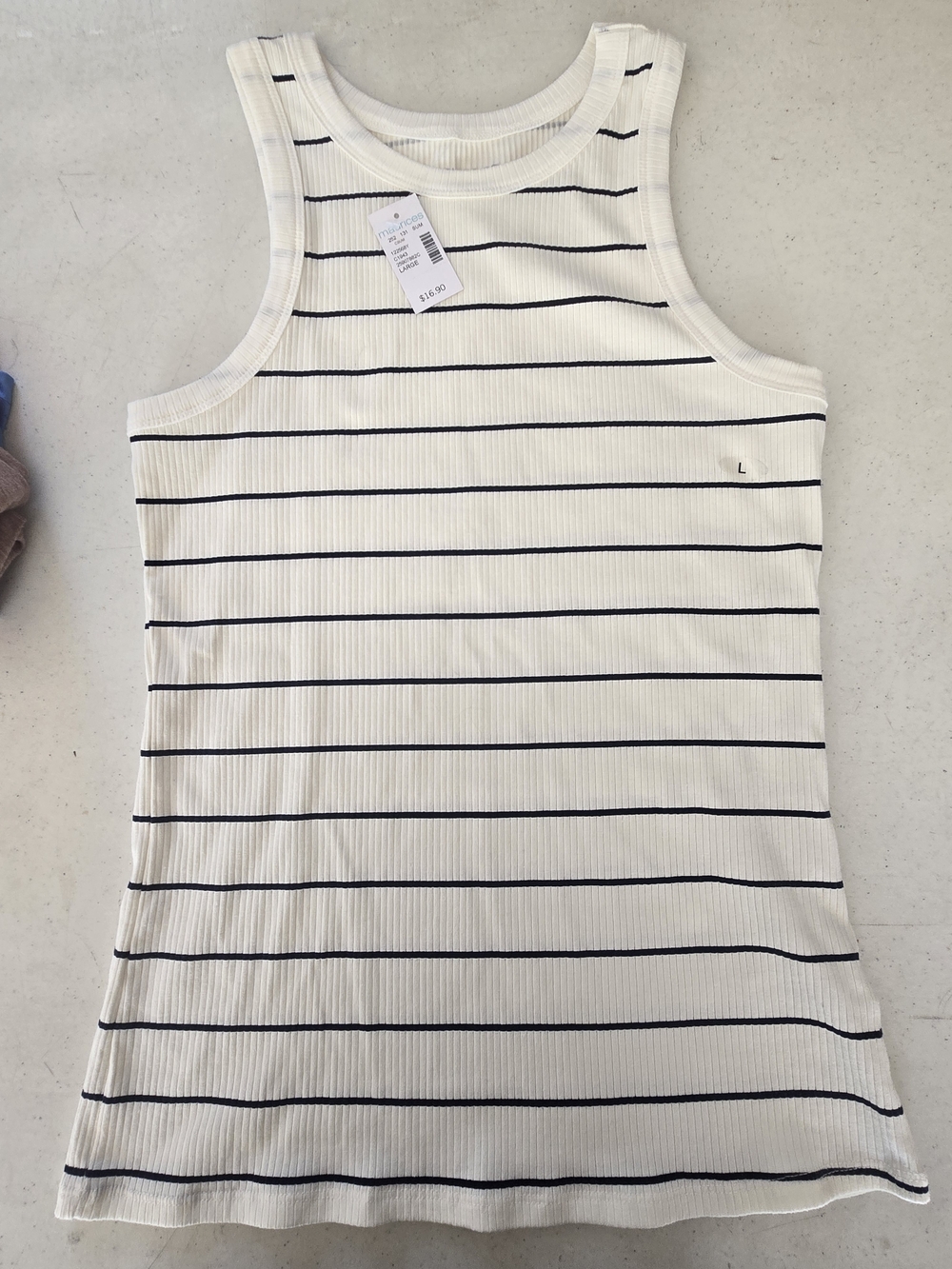 Maurices White Ribbed Tank with Navy Stripes